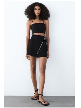 NWT Zara Linen Blend Black Mini Skirt